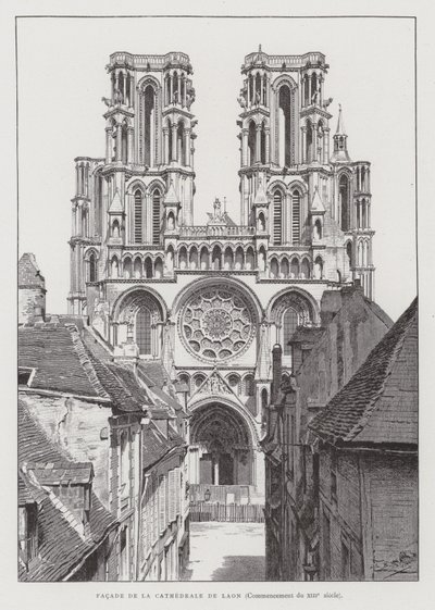 Laoni székesegyház homlokzata, 13. század eleje (litho) alkotó: French School