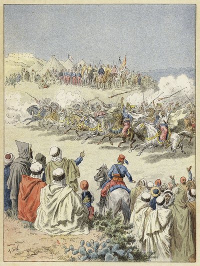Fantasia, hagyományos berber bemutató a lovaglásról, Észak-Afrika alkotó: French School