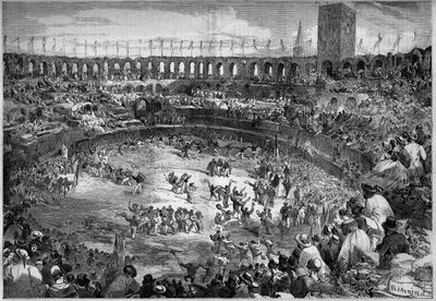 Farandole az arles-i arénában táncolt (Bouches du Rhone alkotó: French School