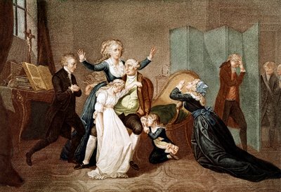 Búcsú XVI. Lajostól családja a templomban, 1793. január 20. – XVI. Lajos utolsó interjúja családjával (Marie Antoinette és gyermekeik Marie Therese vagy Madame Royale (1778-1851) és XVII. Lajos (1785-1795), T-ben történt kivégzésének előestéjén alkotó: French School