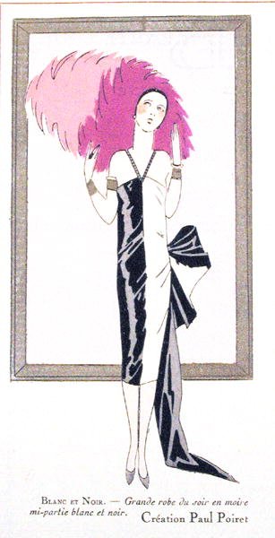 Divattervek egy estélyi ruhához „Blanc et Noir”, Paul Poiret (1879-1944) az „Art, Gout, Beaute” magazinból alkotó: French School