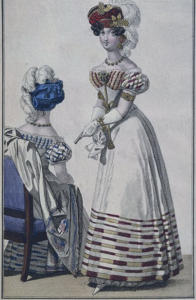 Divattányér, Párizs, illusztráció a Le Petit Courrier des Damesből, 1820 körül (színes gravírozás) alkotó: French School