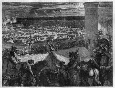 A Föderáció ünnepe a párizsi Champ de Marsban a Bastille elfoglalásának első évfordulóján, 1790. július 14-én. Vésett Maurice Lachatre „Histoire des Papes-Rois-Queen and Empereurs a travers les centuries” című könyvébe. alkotó: French School