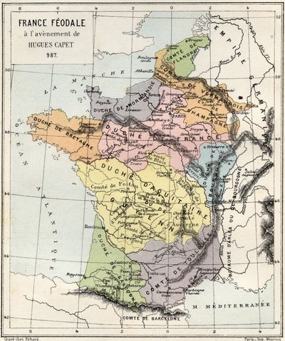 Feudalizmus - Franciaország Feudalizmus Hugues Capet megjelenésekor - 987 - metszet a "" Franciaország története az unokáimnak elmesélve"-ből" - Francois Guizot - 1872-1876 alkotó: French School