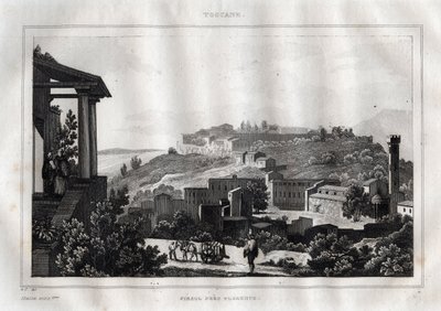 Fiesole - Toszkána - Metszet a „festői Olaszországból”, M. de Norvins, Ch. Nodier 1834-1836. alkotó: French School