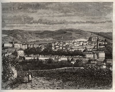 Figeac - Lot, a Midi-Pyrenees régióban - metszet a „La France illustree: földrajz, történelem, statisztikai igazgatás” című könyvében, V.A. Maláta-barna. 1884 alkotó: French School