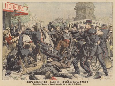 Apacsok és a rendőrség közötti harc a párizsi Place de la Bastille téren (színes lithó) alkotó: French School