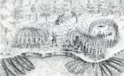 Huronok harca, a Voyage de Champlain 1624-ben, Samuel de Champlain, 1567-1635 alkotó: French School