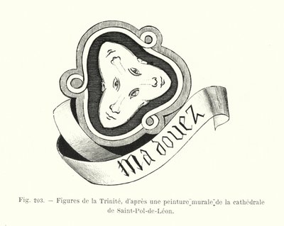 A Szentháromság figurái a Saint-Pol-de-Leon katedrális falfestménye után (metszet) alkotó: French School