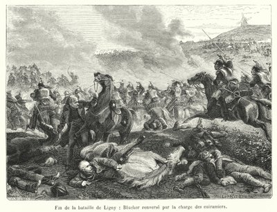 A ligny-i csata vége, Bluchert megbuktatta a cuirassiers vádja (metszet) alkotó: French School