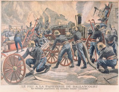 Tűzoltók egy papírgyárban Ballancourtban, a Le Petit Journalból, 1905 alkotó: French School