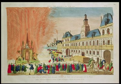 Tűzijáték a párizsi Hotel de Ville előtt, az 1783-as versailles-i békét ünnepelve alkotó: French School