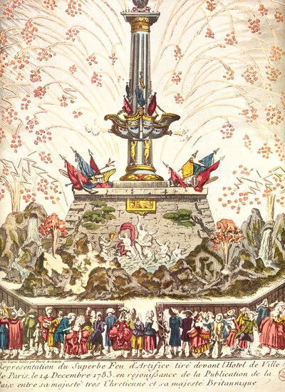 Tűzijáték a párizsi Hotel de Ville előtt, a versailles-i békét ünnepelve, 1783. december 14. alkotó: French School