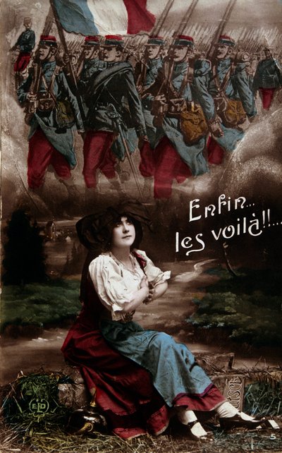 Első világháború: "Végre itt vannak" Egy elzászi alig várja, hogy megérkezzenek a francia hadsereg katonái alkotó: French School