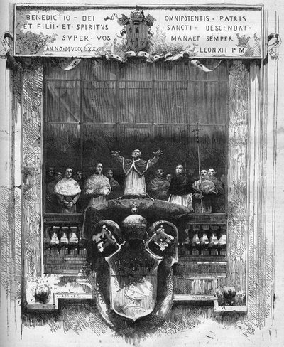 XIII. Leó (Leone) pápa (1810-1903) első áldása Szent Péter belső pódiumának tetejéről február 20-án alkotó: French School