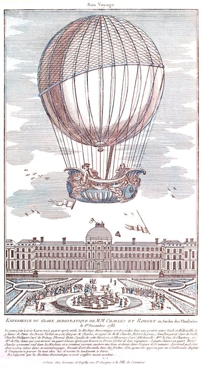 Első emberes hidrogénballonos repülés, 1783 alkotó: French School