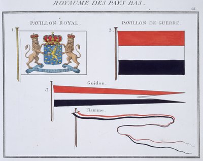 Zászlók a Holland Királyságból, egy francia zászlóskönyvből, 1819 körül alkotó: French School