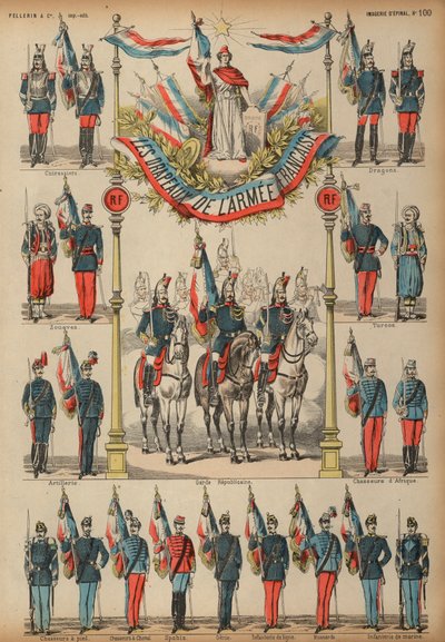 A francia hadsereg zászlói (színes metszet) alkotó: French School