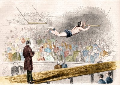 Repülő trapézszám, Jules Leotard francia akrobata (1839-1870) a Cirque de Napoleonban (ma Cirque d