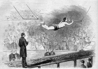 Repülő trapézszám, Jules Leotard francia akrobata (1839-1870) a Cirque de Napoleonban (ma Cirque d