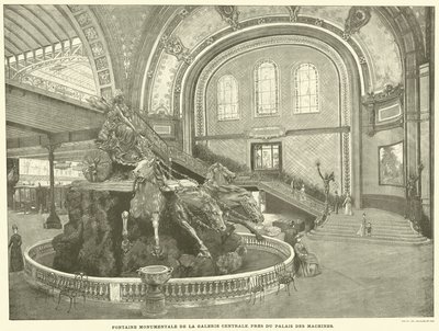 A Központi Képtár monumentális szökőkútja, a Gépek Palotája közelében (metszet) alkotó: French School