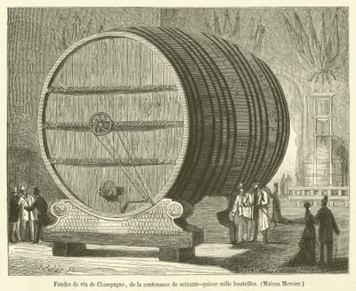Foudre of Champagne bor, hetvenötezer palack űrtartalommal, Maison Mercier (metszet) alkotó: French School