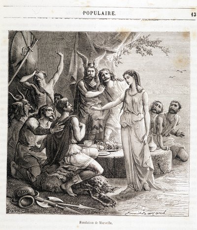 Marseille alapítása: a francia várost görög tengerészek alapították Kr.e. 600-ban Henri Martin „Histoire de France populaire” című vésése. 19. század alkotó: French School