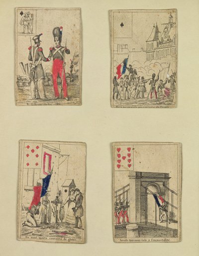Négy játékkártya 1830. július hőseinek emlékére alkotó: French School