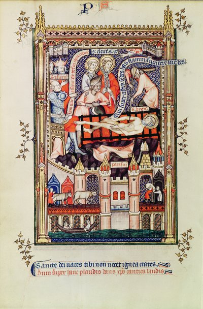 Fr 2092 f.22v St. Denist a fogason kínozzák, Vie de St. Denisből, 1317 alkotó: French School