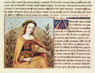 Fr 599 f.19 Hegedűn játszó nő, a `Des Cleres et Nobles Femmesből alkotó: French School