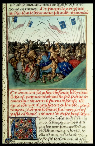 Fr 6465 f.140 I. Lothair (795-855) Nyugat császára, 841-ben, Fontenoy en Puisaye-ban, testvéreivel Német Lajossal (kb. 804-76) és Kopasz Károllyal (823-77) harcolt. alkotó: French School
