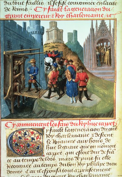 Fr 6465 f.165v Hugues Capet, Franciaország hercege és Asselin püspök alkotó: French School