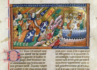 Fr 9084 f.53 Egy várat támadó angol hadsereg, a "Chronique de Guillaume de Tyr"-ből (pergamen) alkotó: French School