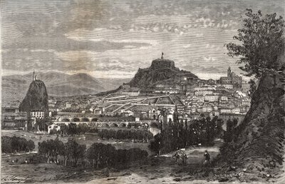 Franciaország, Auvergne, Haute-Loire (43), Le Puy en Velay (Le-Puy-en-Velay) - V. A. Malt-Brown „La France illustrée: földrajz, történelem, közigazgatás statisztika” című metszete. 1884 alkotó: French School