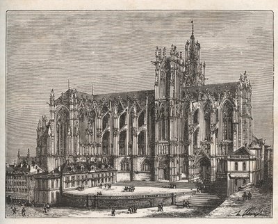 Franciaország, Lorraine, Moselle (57), Metz: Saint Etienne de Metz székesegyház - metszet a „La France illustrée: földrajz, történelem, statisztikai igazgatás” c. művében, V.-A. Malátabarna. 1884 alkotó: French School