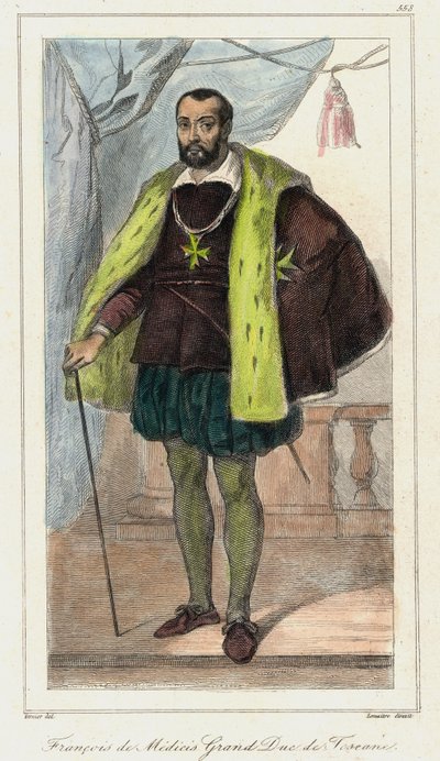 Francesco de Medici (Francis de Medicis), Toszkána nagyhercege (1541-1587), Medici Mária apja. Metszet 19. század. alkotó: French School