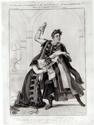 Francois-Joseph Talma (1763-1826) Hamletként és Mademoiselle Duchenois Gertrudeként Shakespeare „Hamletjében”, Jean-Francois Ducis által adaptált, 1769 után alkotó: French School