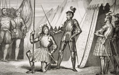 I. Francois (1494-1547) Bayard kapitány által a marignánói csata után lovaggá ütötte Colart „Histoire de France” című művéből, 1840 körül. alkotó: French School