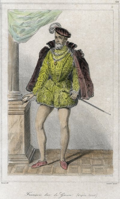 I. Francois Lotaringiai, Guise 2. hercege (1519-1563). Wassy (Vassy) lemészárlásával (1562) indította el az első vallásháborút. Metszet 19. század. alkotó: French School