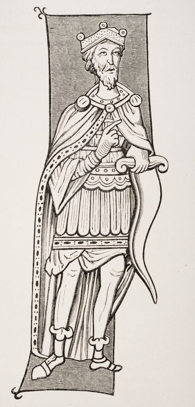 A scramasaxszal felfegyverzett frank főnök vagy király egy 9. századi miniatűr nyomán Paul Lacroix (1806-84) 1847-ben megjelent „Le Moyen Age et La Renaissance” című művéből. alkotó: French School