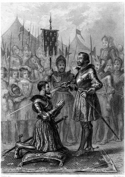 1. François, fegyveres lovag a marignani csata után (1515). 19. század (metszet) alkotó: French School