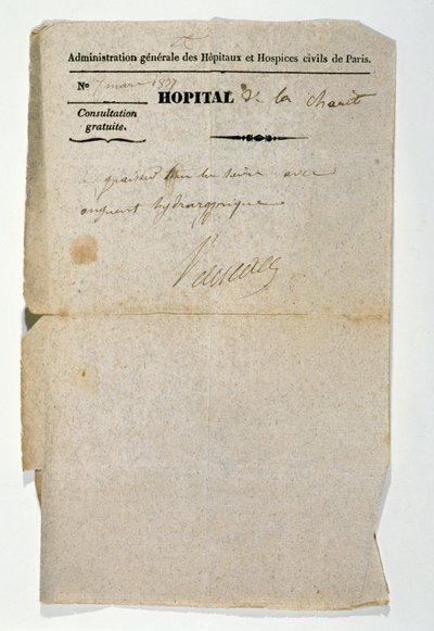 Ingyenes recept a párizsi Hopital de la Charite-tól, 1837. március 7 alkotó: French School