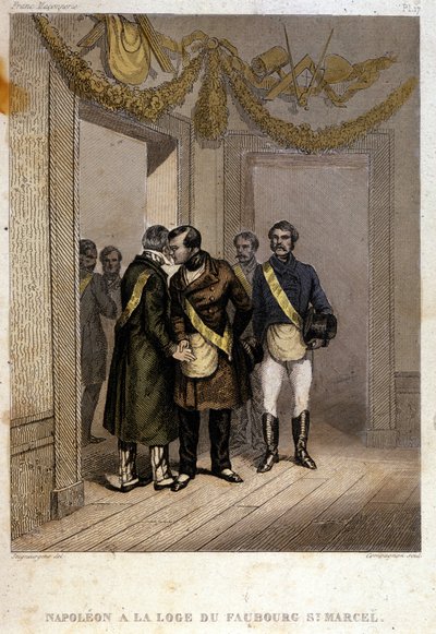 Szabad alkotás: Napóleon Joseph Charles Paul Bonaparte, becenevén Jerome herceg vagy Plonplon, akit Faubourg Saint Marcel templomának bejáratánál azonosítanak. Metszet a szabadkőművesség és az ókori titkos társaságok festői történetéből alkotó: French School