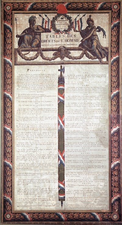 Francia forradalom: Emberi és állampolgári jogok nyilatkozata (litográfia. XVIII. század) alkotó: French School