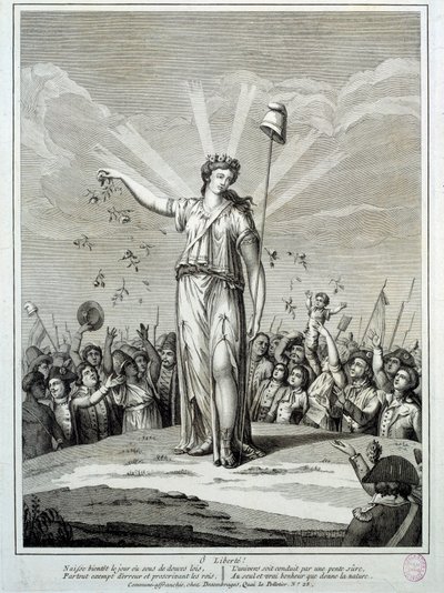 Francia forradalom: „O liberte” Hódolat a szabadság előtt. Metszet a 18. századi Párizsról, Musee Carnavalet alkotó: French School