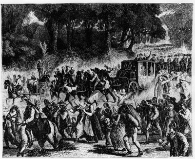 Francia forradalom: a királyi család (XVI. Lajos és Marie Antoinette) érkezése Párizsba, 1789. október 5. - metszet. alkotó: French School