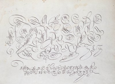 Francia kalligráfia: Kaputábla, Frisius, a király kalkulátorának metszete Robert Vignontól az íráskertben 1600 körül. alkotó: French School