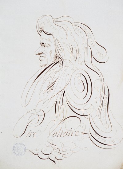 Francia kalligráfia: Voltaire atya portréja, Bernard de Paris 1780 körül. Párizs városának történelmi könyvtára. alkotó: French School