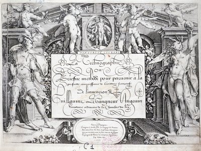 Francia kalligráfia: Technográfia, Guillaume the Gangneur előlapja 1599 körül. Párizs város történelmi könyvtára. alkotó: French School
