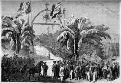 Francia gyarmatosítás: első katolikus misecelebre Saigonban, Cochinchine államban alkotó: French School